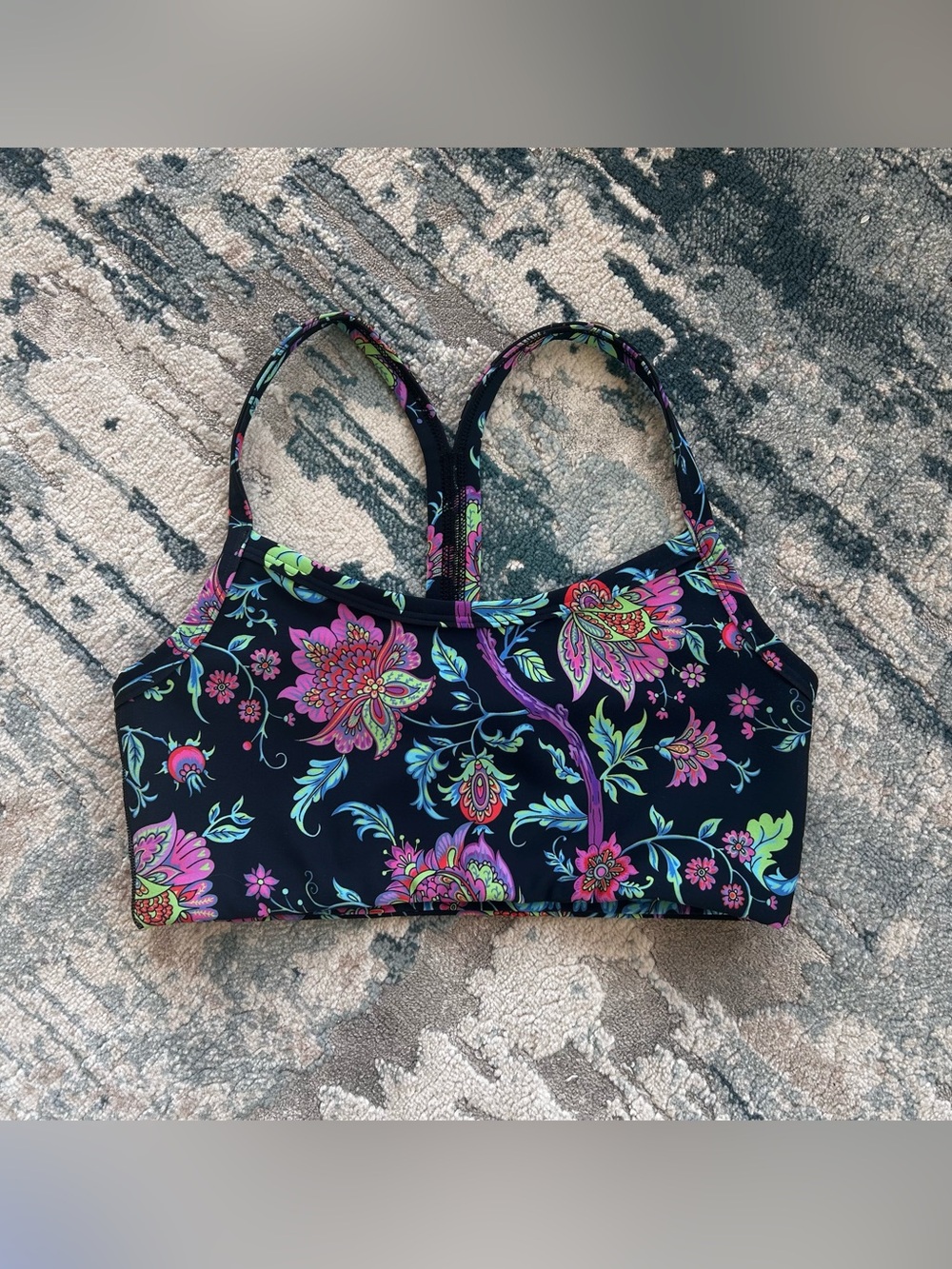 Terez Neon Baroque Floral Racerback Sports Bra
